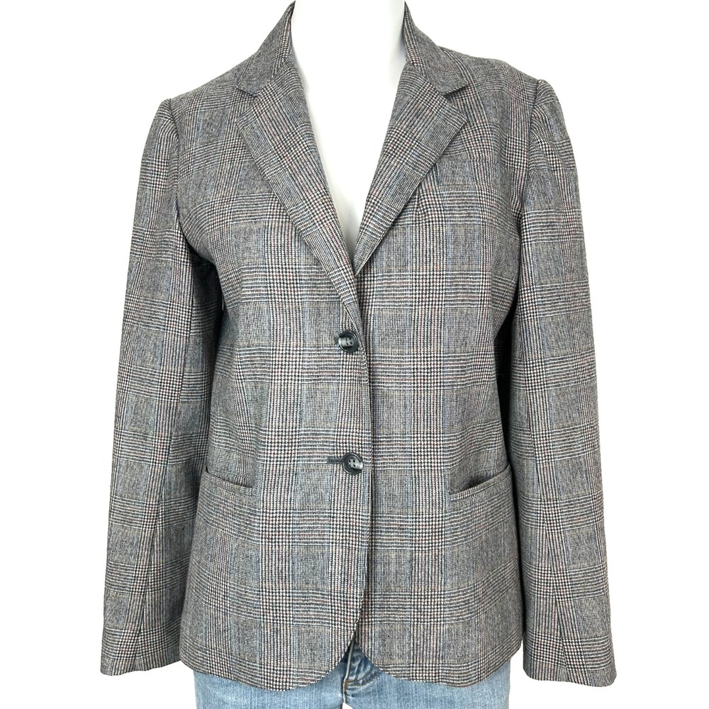 Vtg Suits Galore Glen Plaid Pure Wool Plaid Blazer Jacket SML Dark Academia Grey